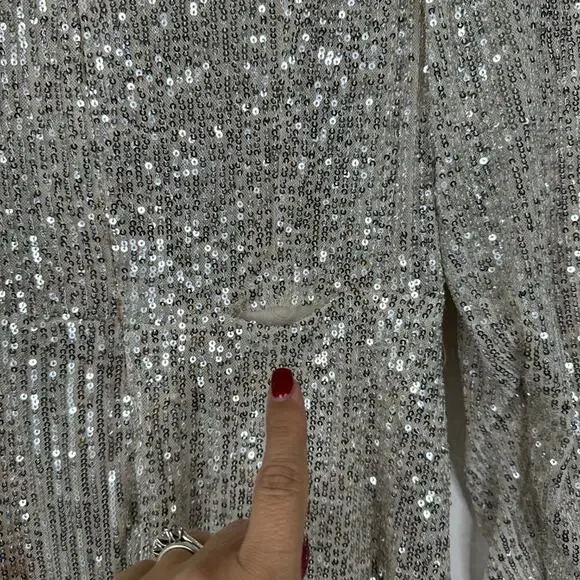 FLAWED - Mac Duggal Sequin Wrap Evening Gown Silver 8 #8490 - Picture 9 of 13